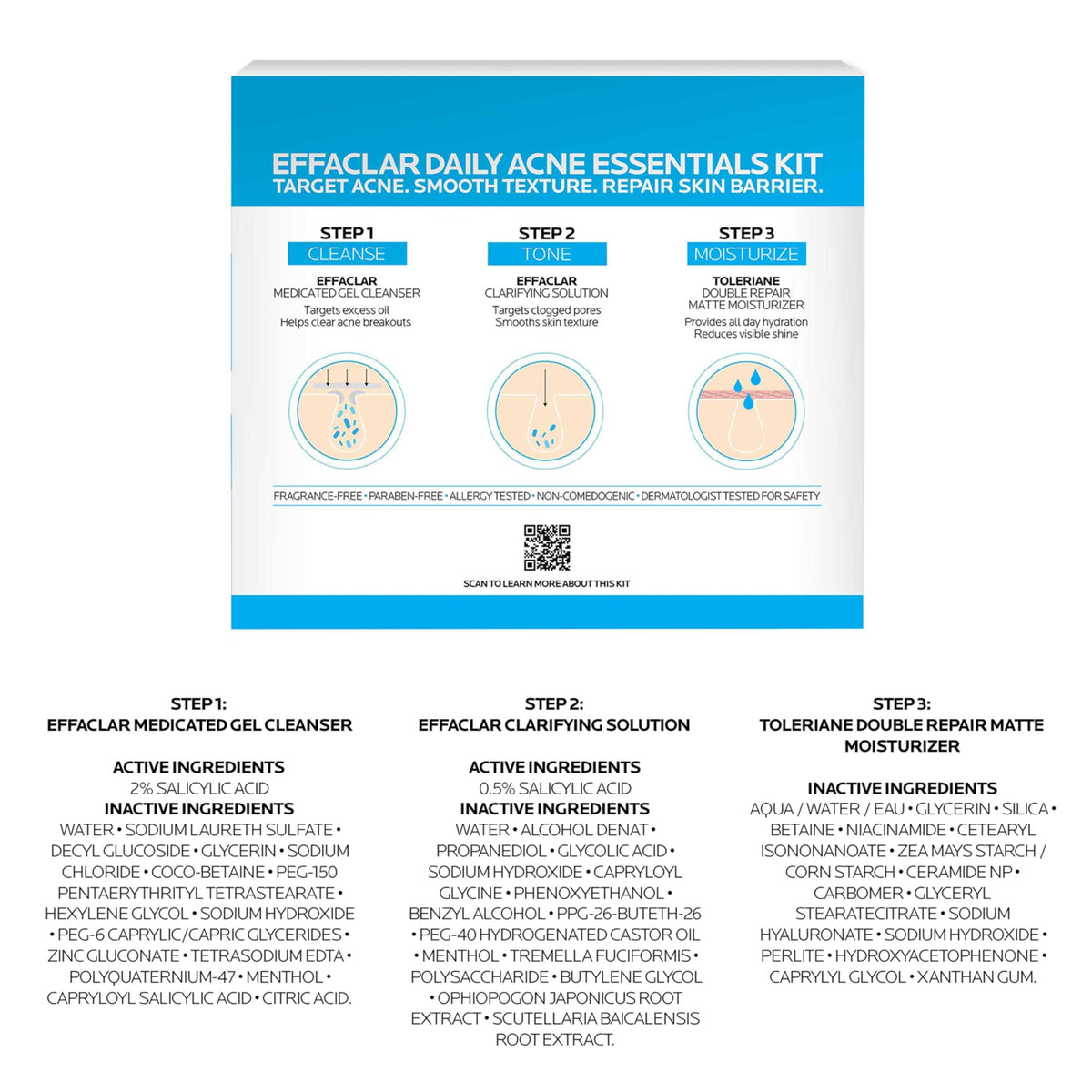 La Roche-Posay Effaclar Daily Acne Kit with Cleanser, Toner & Moisturizer La Roche-Posay