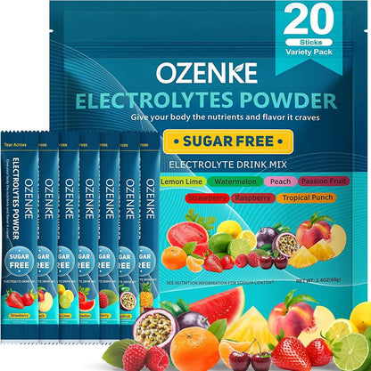 OZENKE Electrolytes Powder Packets, Hydration Packets, Electrolytes Powder No Sugar, Portable Electrolyte Drink Mix for Rapid Hydration, Sugar Free & Low Sodium OZENKE
