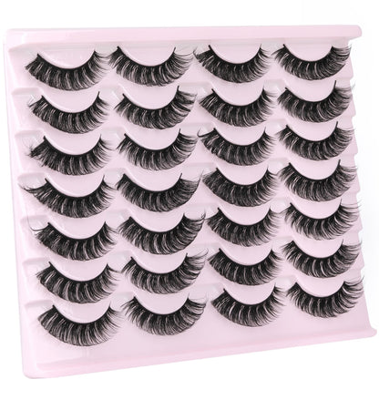 False Eyelashes Russian Strip Lashes Volume Fake Eyelashes Extension D-Curly Wispy Handmade Soft Reusable 14 Pairs Lashes Pack zanlufly