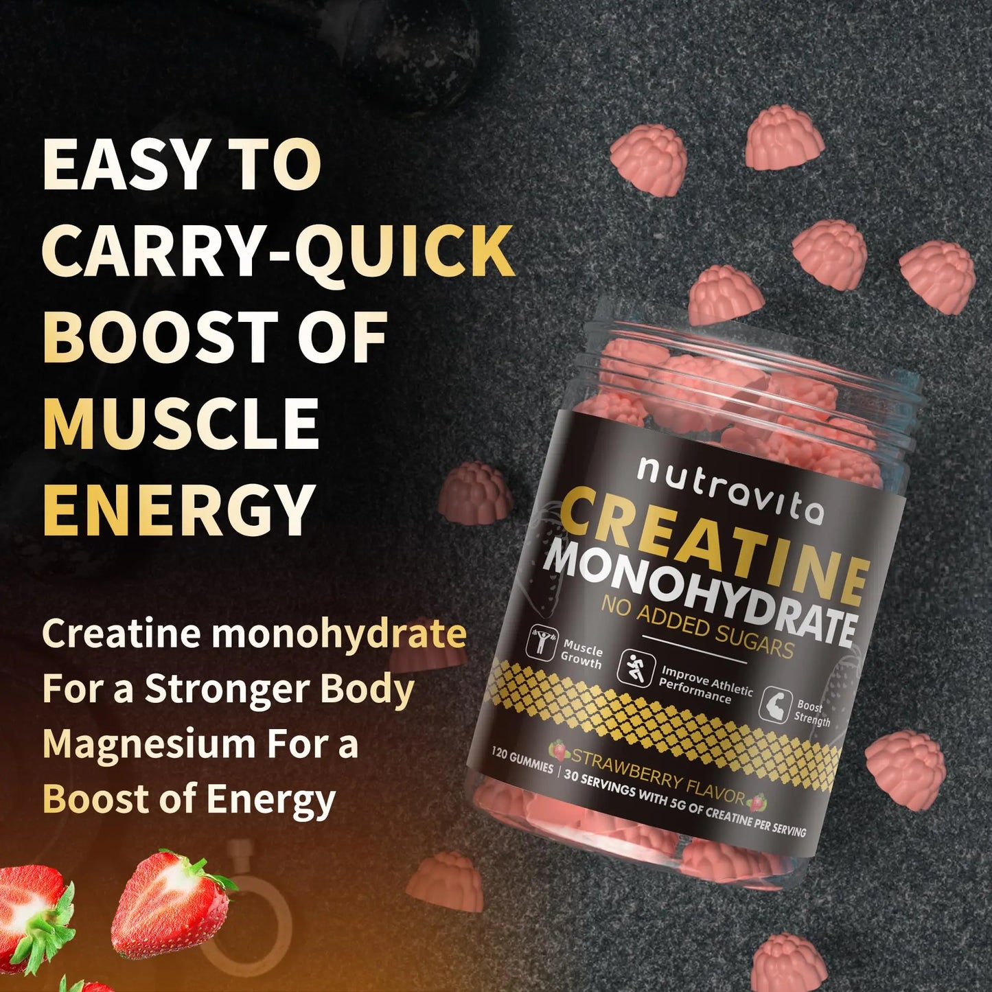 Nutravita NSF Certified Creatine Gummy - Creatine Monohydrate Gummies for Men & Women-5g of Creatine Monohydrate per Serving - Sugar Free, Nutravita