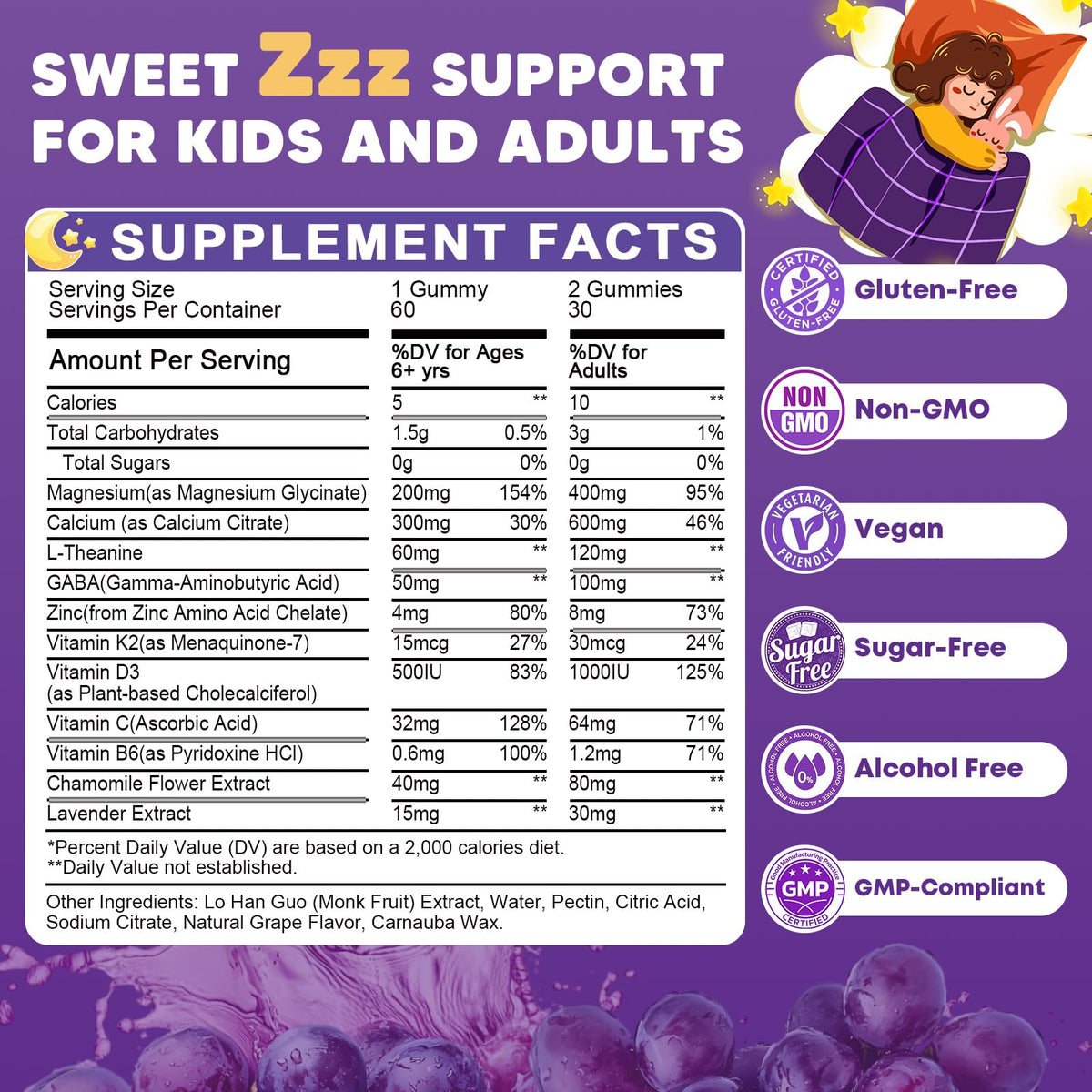 (2Pack) Sugar Free Magnesium Glycinate Gummies for Kids & Adults - Zzz Support, Relaxation & Cognition Support, 200/400mg Magnesium Gummies with L-Theanine, JIANKYTZ