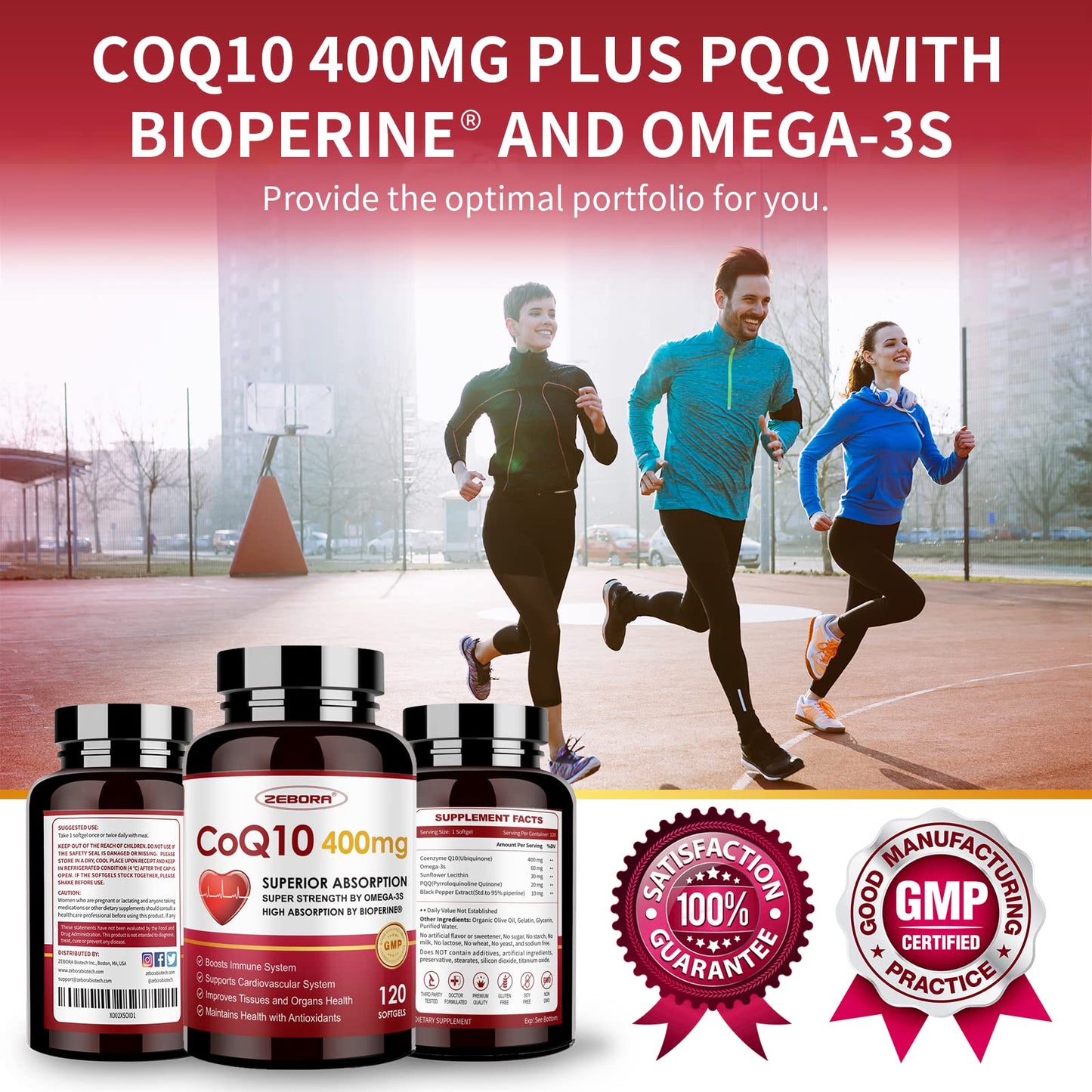 ZEBORA CoQ10-400mg-Softgels with PQQ, BioPerine & Omega-3, Coenzyme Q10(Ubiquinone) Supplement for High-Absorption, Powerful-Antioxidant ZEBORA