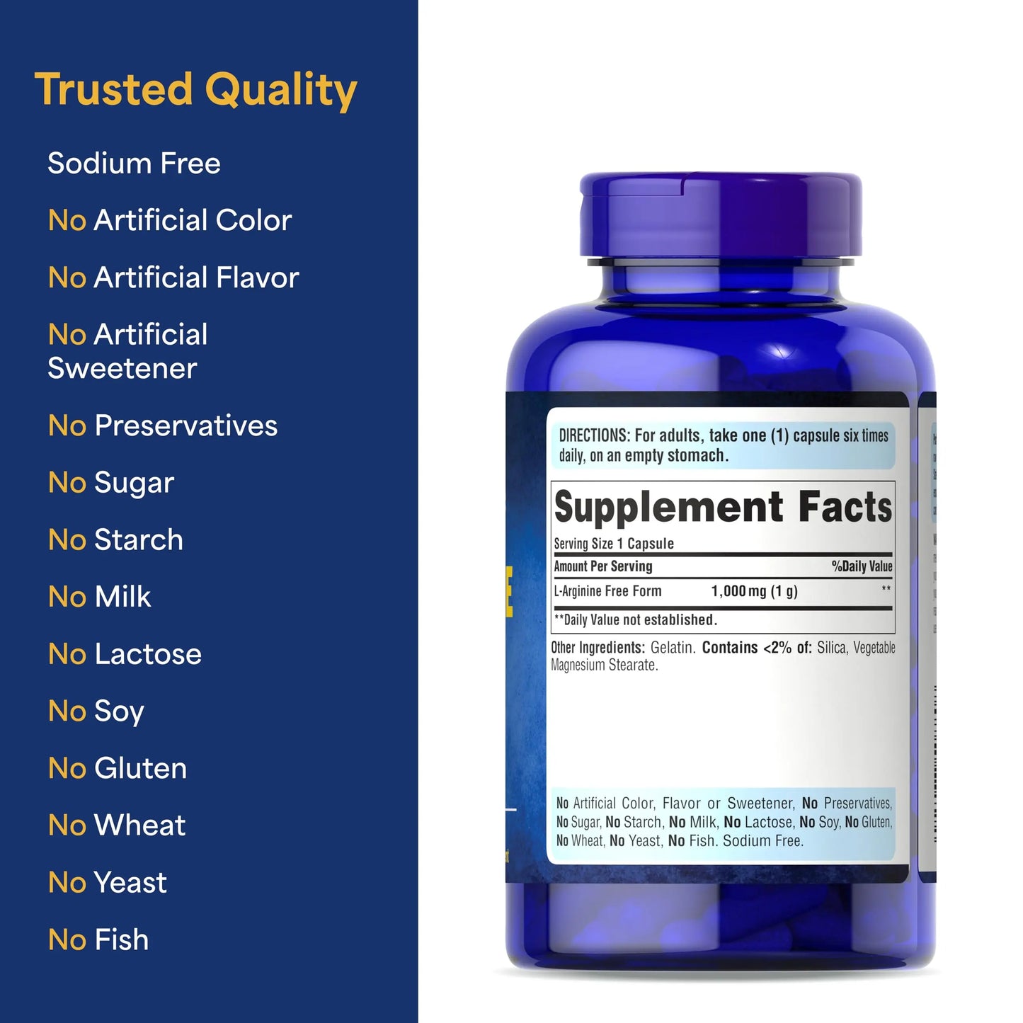Puritan's Pride L-Arinine 1000mg, Dietary Supplement Supports Nitric Oxide Levels and Heart and Circulatory Heath, 100 Day Supply, 100 Tablets Puritan's Pride