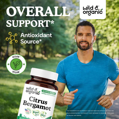 Wild & Organic Citrus Bergamot Capsules - Antioxidant & Overall Support - Citrus Bergamot Extract Capsules - Bergamia Fruit Powder Supplement Wild & Organic