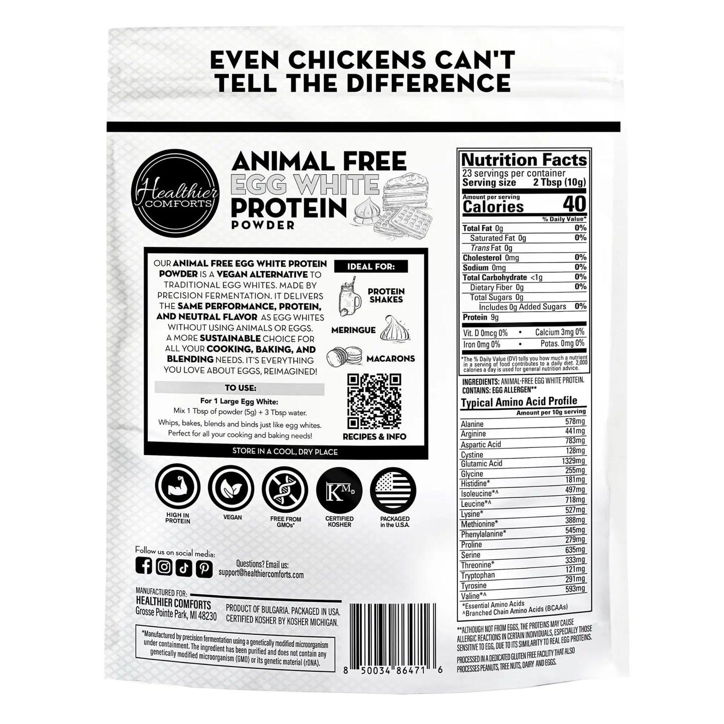 Healthier Comforts Animal-Free Egg White Protein Powder | Make Vegan Egg Omelets, Angel Food Cake, Meringue, Protein Shakes | Whips and Binds Just Like Traditional Egg Whites (8 oz) Healthier Comforts
