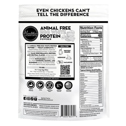 Healthier Comforts Animal-Free Egg White Protein Powder | Make Vegan Egg Omelets, Angel Food Cake, Meringue, Protein Shakes | Whips and Binds Just Like Traditional Egg Whites (8 oz) Healthier Comforts