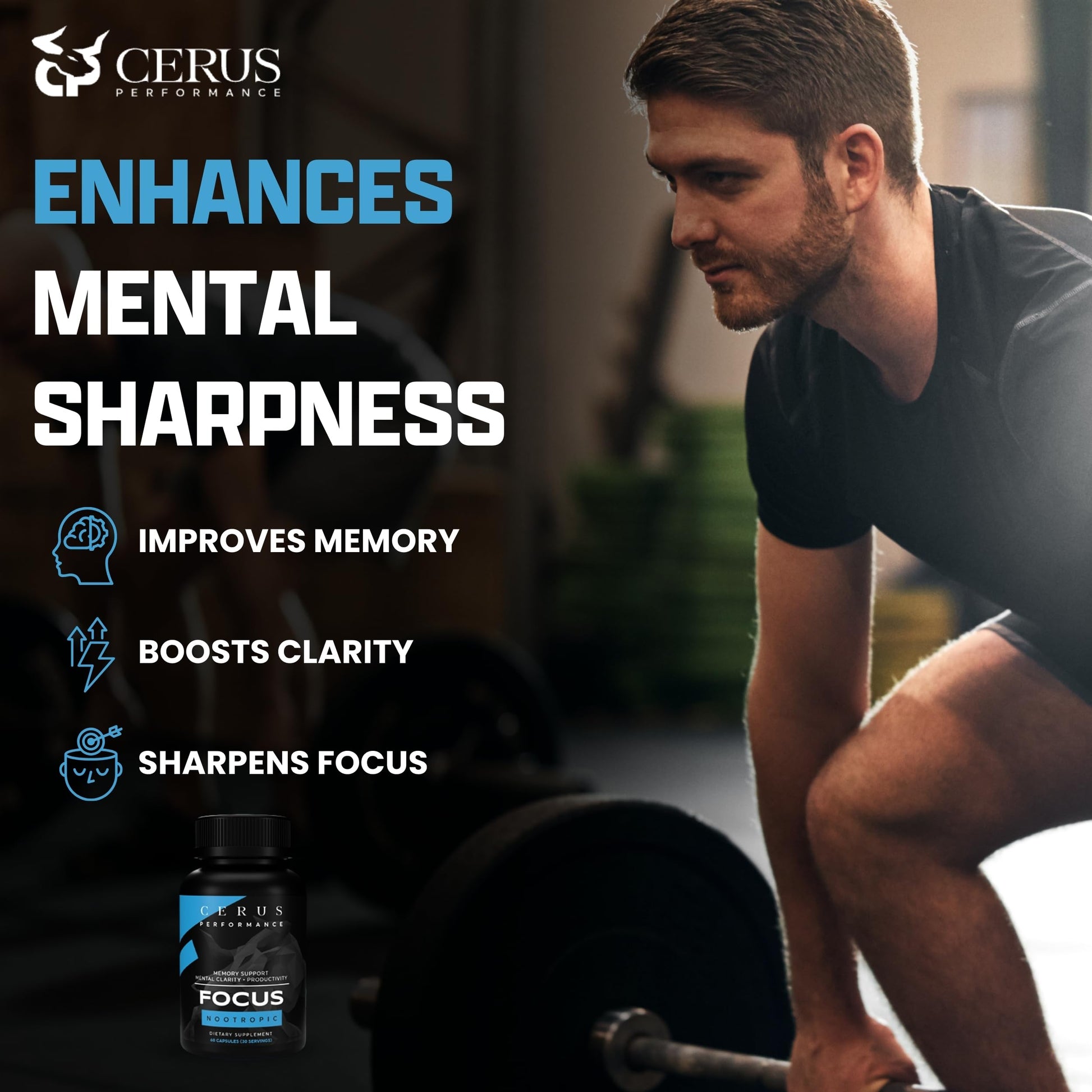 Cerus Performance Focus Nootropic Supplement - Enhances Mental Clarity, Boosts Memory & Cognitive Function, Improves Alertness - Ideal for Athletes & Fitness Enthusiasts - 60 Capsules Cerus buy australia supplements