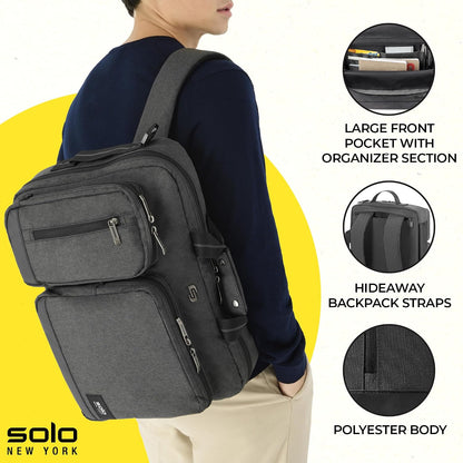 Solo New York Hybrid Briefcase Backpack - Laptop Carrying Bag for Women & Men, Fits 15.6" Computer, Adjustable - Duane, Black Gsupps Australia