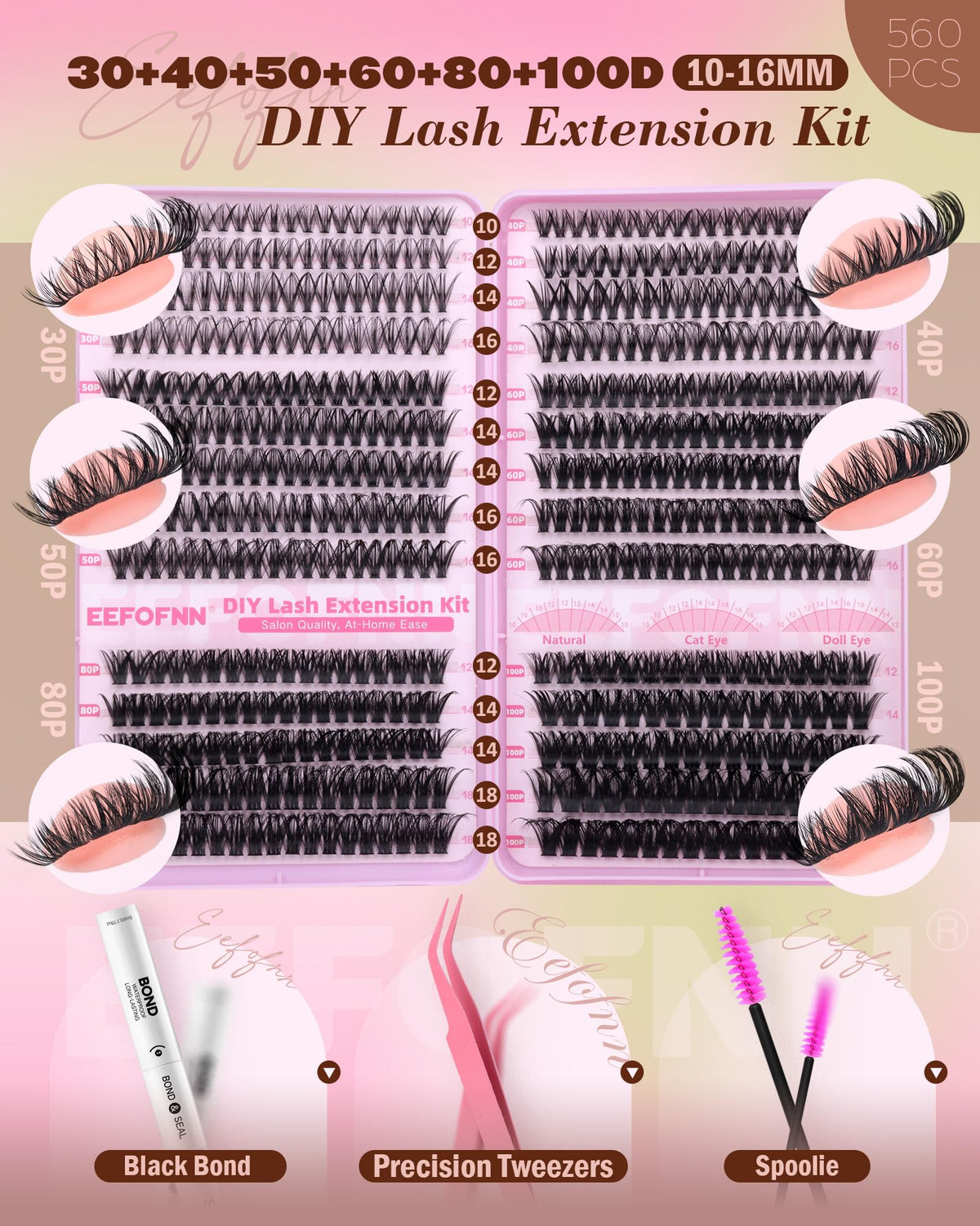 Lash Clusters Kit 560pcs Wispy Eyelash Clusters 30-100D Lash Cluster Kit Eefofnn