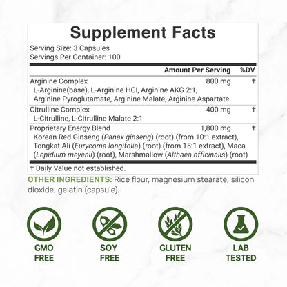 Nitric Oxide Supplement 3,000mg, 300 Capsules | 12-in-1 Complex for Men & Women – Arginine, Citrulline, Korean Red Ginseng, DEAL SUPPLEMENT