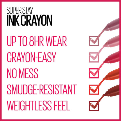Maybelline Super Stay Ink Crayon Lipstick Makeup, Precision Tip Matte Lip Crayon with Built-in Sharpener, Longwear Up To 8Hrs, Lead The Way, Pink Beige, 1 Count MAYBELLINE