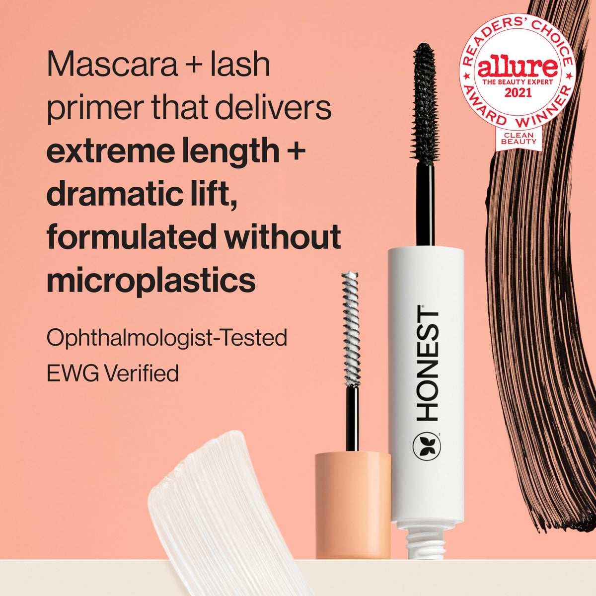 Honest Beauty 2-in-1 Extreme Length Clean Mascara, Primer, Black, .27 fl oz Honest Beauty