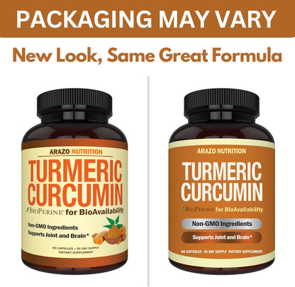 Arazo Nutrition Turmeric Curcumin with BioPerine Black Pepper Extract - 1300mg Per Serving - Joint Support Nutritional Supplements - 100% Herbal Tumeric Root Capsules Gsupps Australia