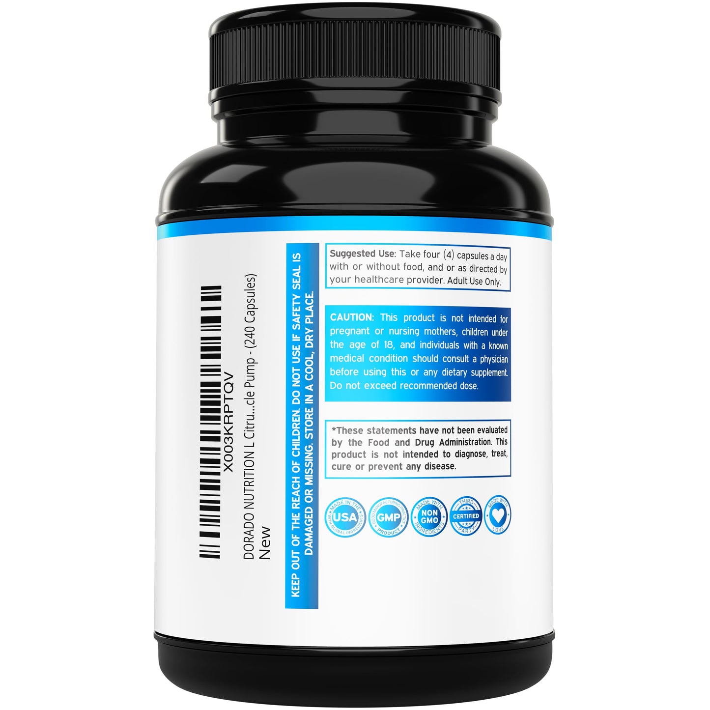 L Citrulline 3000mg Supplement (240 Capsules) Support L Arginine & Nitric Oxide Pills - L-Citrulline For Men & Women - Muscle Recovery & Pump Supplement DORADO NUTRITION