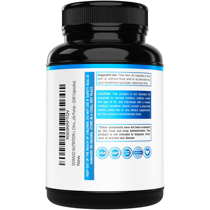 L Citrulline 3000mg Supplement (240 Capsules) Support L Arginine & Nitric Oxide Pills - L-Citrulline For Men & Women - Muscle Recovery & Pump Supplement DORADO NUTRITION