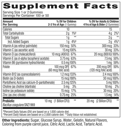 OLLY Kids Multivitamin & Probiotic Gummy, Digestive Support, Vitamins A, D, C, E, B, Zinc, Chewable Supplement, Berry Flavor, 50 day supply - 100 Count OLLY