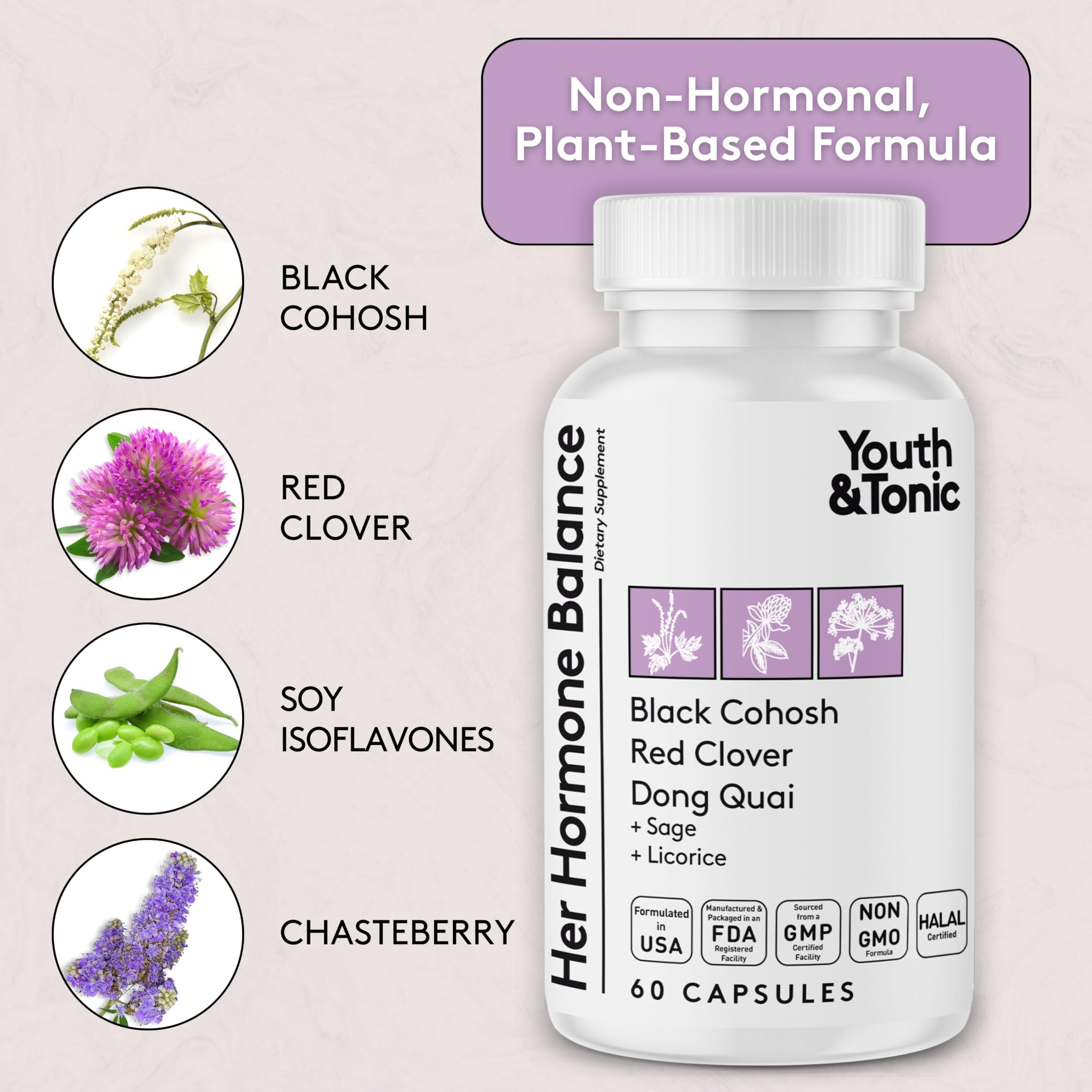 Youth & Tonic Her Hormone Balance – Menopause Supplement for Women, Perimenopause Support, Non-Hormonal Herbal Formula with Black Cohosh for Hot Flashes & Night Sweats, 60 Capsules Youth & Tonic buy australia supplements
