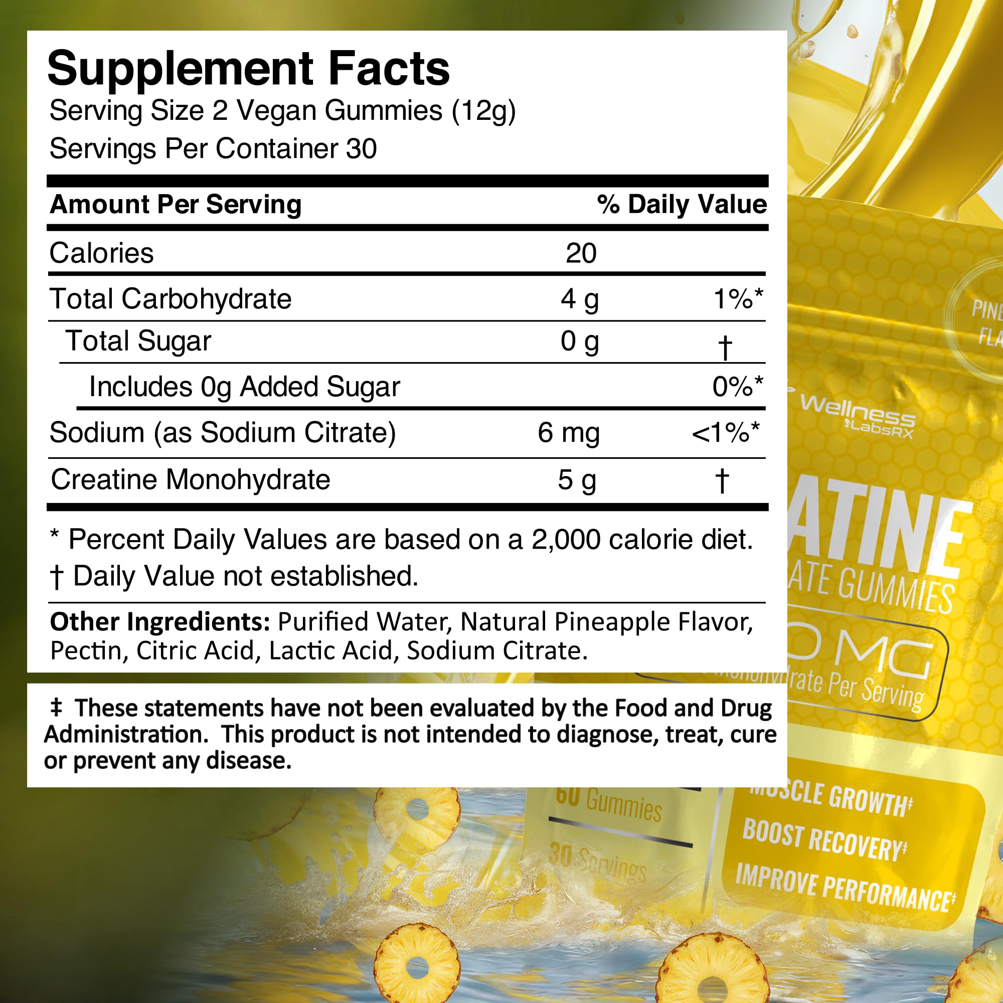 Creatine Gummies 5000mg, 30 Servings Creatine Monohydrate Gummies - Third-Party Tested Creatine for Women, Pineapple Flavor Creatine for Men, Muscle Growth, WELLNESS LABSRX buy australia supplements