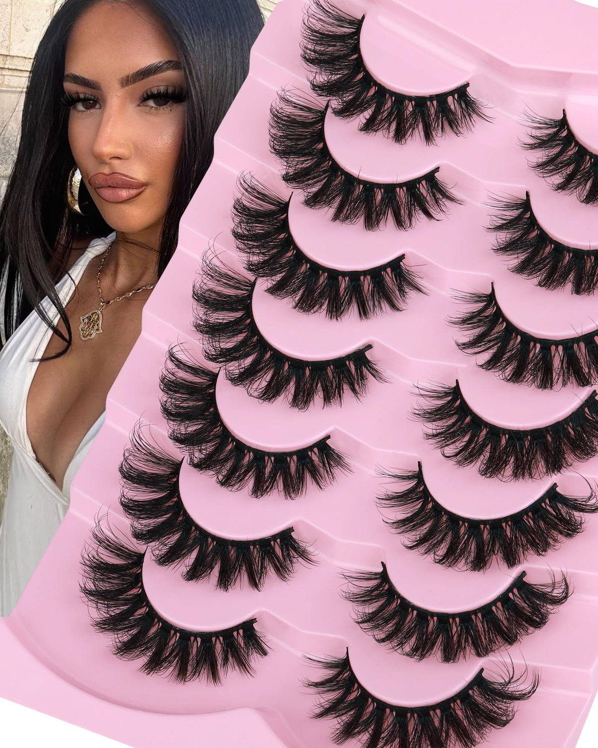 JIMIRE Mink Lashes Wispy Cat Eye Lashes Full 6D Volume False Eyelashes that Look Like Extensions 16MM Thick Soft D-Curly Fake Lashes 7 Pairs Pack JIMIRE