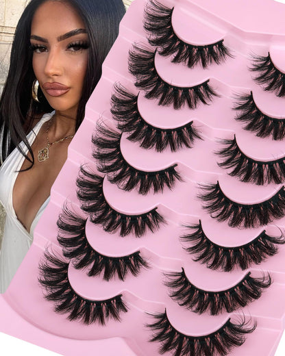 JIMIRE Mink Lashes Wispy Cat Eye Lashes Full 6D Volume False Eyelashes that Look Like Extensions 16MM Thick Soft D-Curly Fake Lashes 7 Pairs Pack JIMIRE