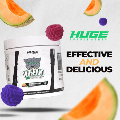 Wrecked Core - All-in-One Pre-Workout Supplement for Men & Women, Increase Energy, Focus & Pumps with L-Citrulline, Beta-Alanine, L-Tyrosine & More (30 Servings) - Blue Raspberry