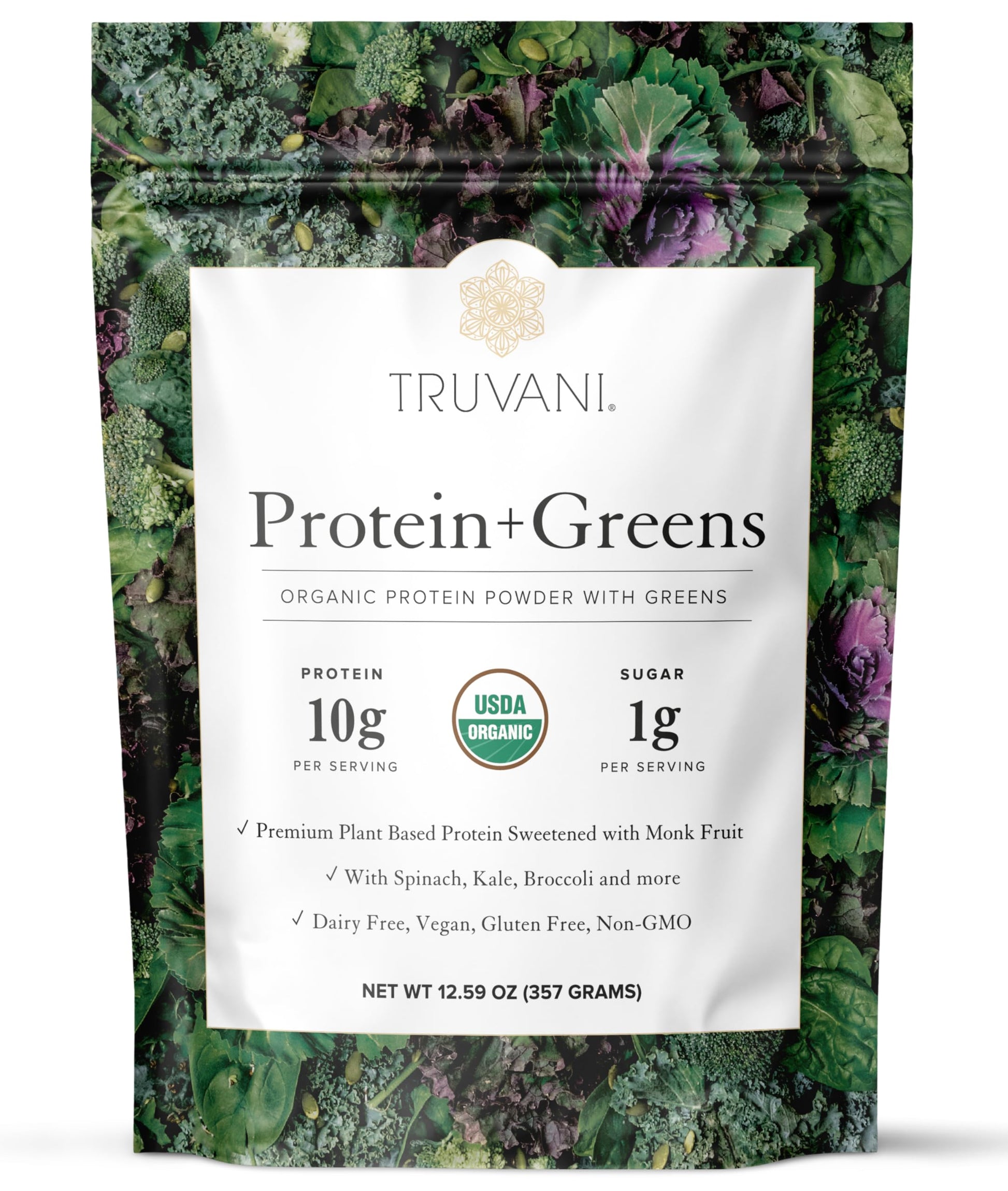 Truvani Protein + Greens Supplement | Spinach, Kale & Broccoli | 10g Organic Plant Based Protein | 20 Servings | USDA Organic | Gluten & Dairy Free Truvani buy australia supplements