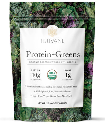 Truvani Protein + Greens Supplement | Spinach, Kale & Broccoli | 10g Organic Plant Based Protein | 20 Servings | USDA Organic | Gluten & Dairy Free Truvani buy australia supplements