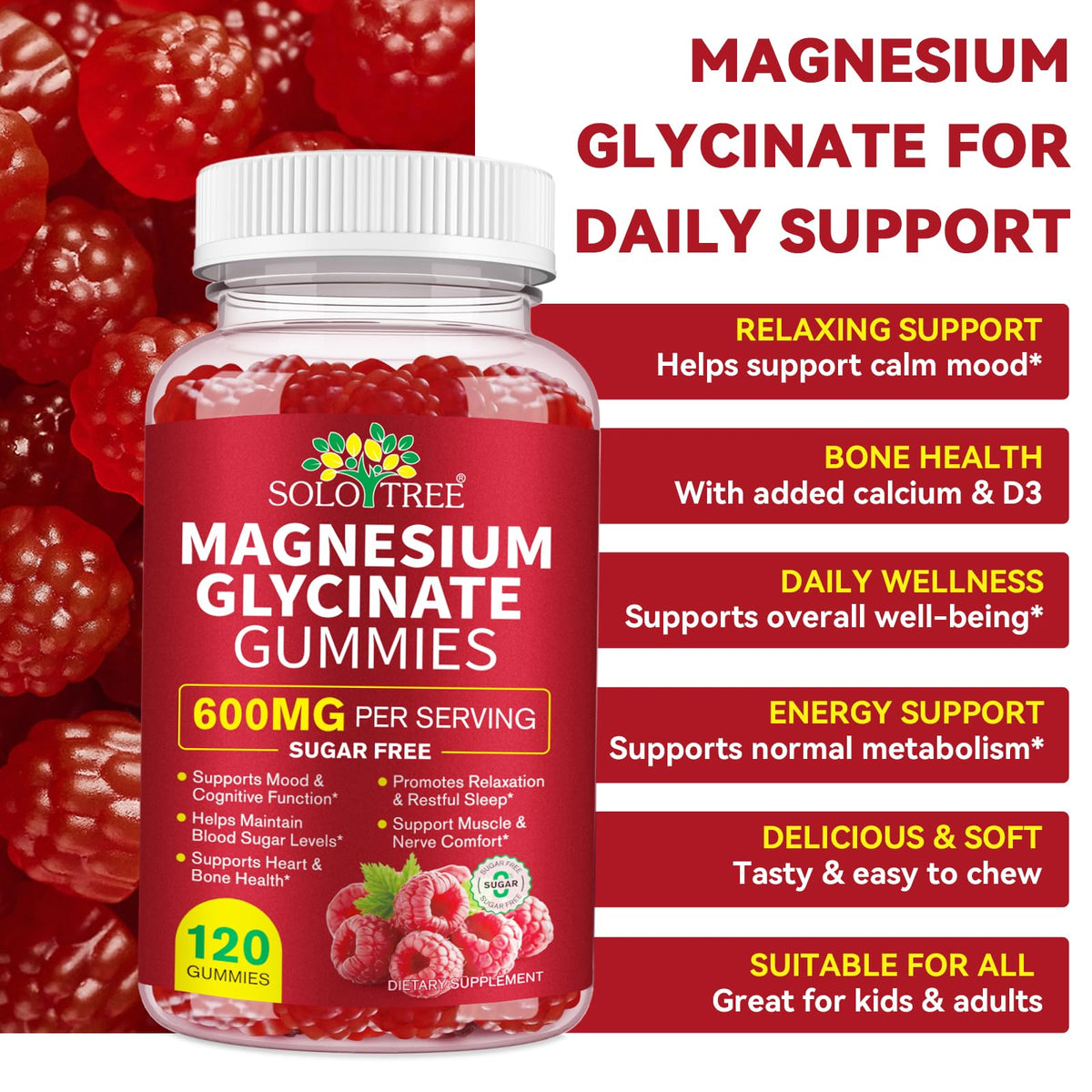 Magnesium Glycinate Gummies 600mg – Sugar-Free High Absorption Magnesium with L-Threonate, Supports Relaxation, Calm & Restful Sleep, Pegciz