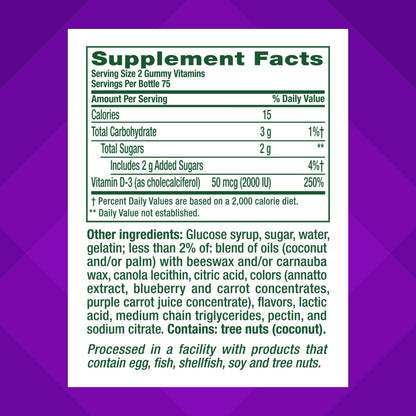 vitafusion Vitamin D3 Gummies, Bone and Immune Support, Peach, Blackberry, Strawberry Flavored Vitafusion