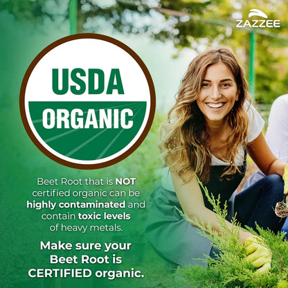 Zazzee USDA Organic Beet Root 20:1 Extract, 120 Vegan Quick Release Capsules, 4 Month Supply, Nitric Oxide Support, Black Pepper Extract for Enhanced Absorption Zazzee