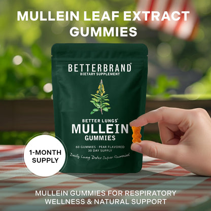 Betterbrand Mullein Chewable Gummies for Lung Cleanse and Detox, Respiratory Health Supplement, 1000mg Mullein Extract per Serving, 60 Gummies Betterbrand