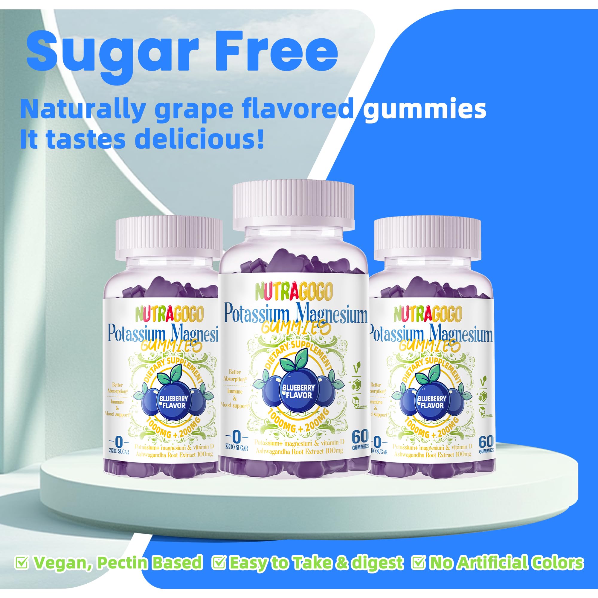 Potassium Magnesium Gummies,Potassium Supplement w/Ashwagandha,High Absorption Magnesium Glycinate,B6,D3,Potassium Citrate for Leg Cramps,Muscle,Electroyte for Adults Kids,Sugar-Free, 60 Gummies NUTRAGOGO buy australia supplements