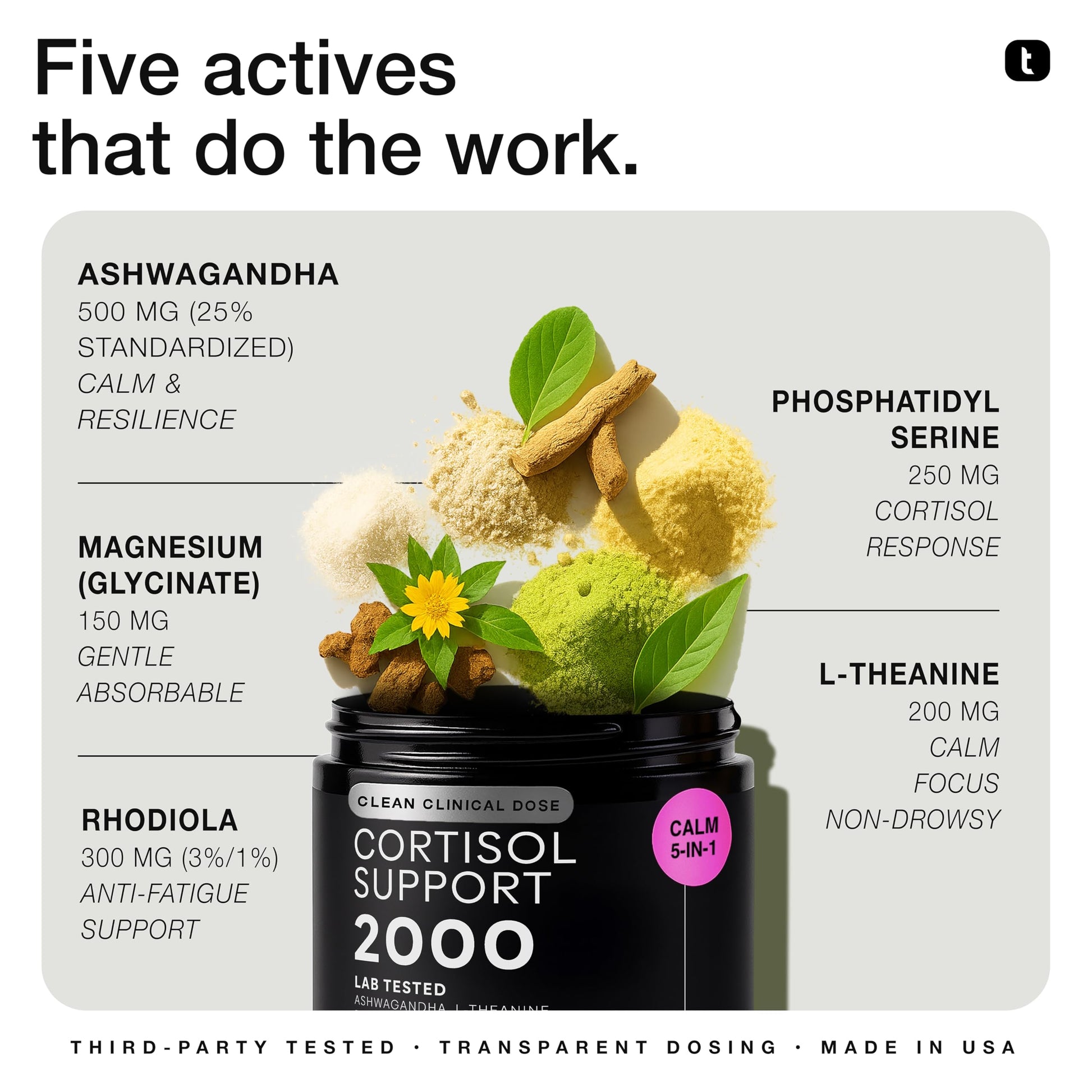 Cortisol Supplement for Women and Men — Calm, Balanced-Strength 5-in-1 Non-Drowsy, Third-Party Tested with Magnesium Glycinate, Ashwagandha, L-Theanine, Phosphatidylserine, Rhodiola — 120 Capsules Toniiq buy australia supplements