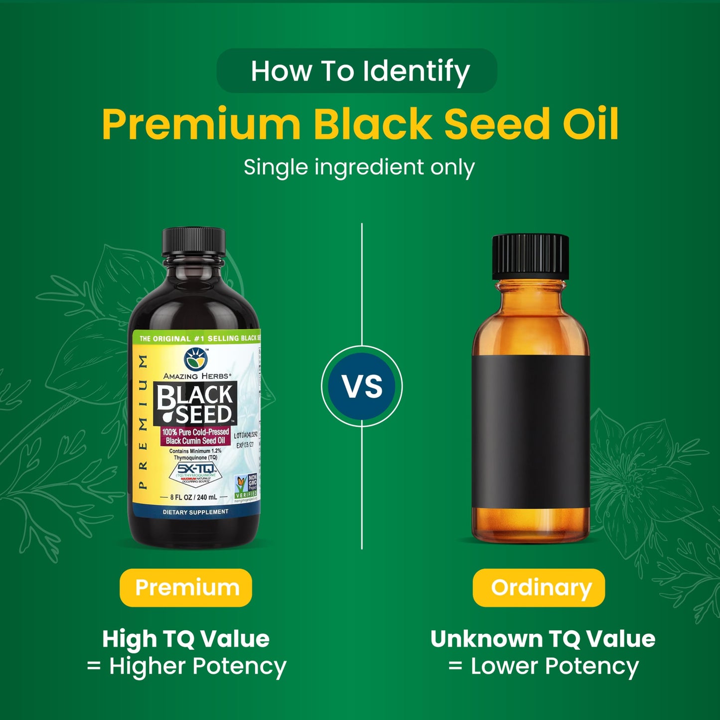 Amazing Herbs Premium Liquid Black Seed Oil - Cold Pressed with Nigella & Sativa, Aids in Digestive Health, Omegas 3 6 & 9, Immune Support, Brain Function Amazing Herbs