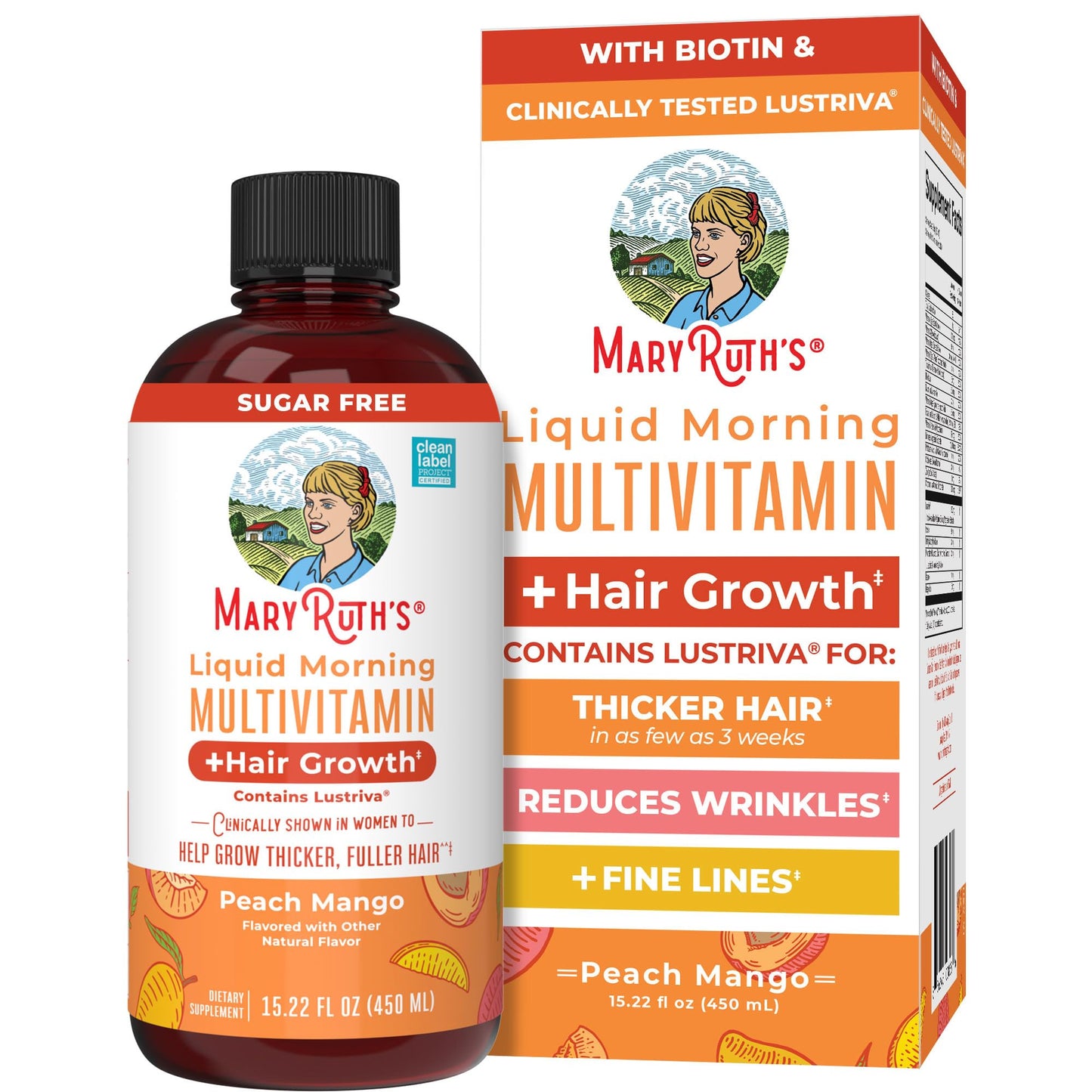MARYRUTH'S Liquid Multivitamin+Hair Growth | Biotin 10000mcg | Lustriva Hair Growth Supplement | Clinically Tested in Women for Thicker Hair&Facial Wrinkle MARYRUTH'S