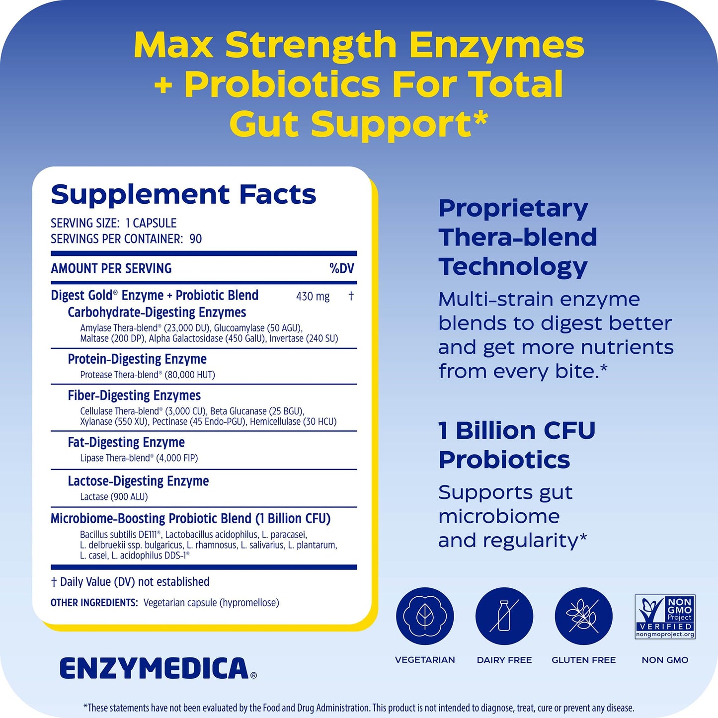 Enzymedica Digest Gold + Probiotics - Digestive Enzyme Supplement for Women & Men, Enzyme and Probiotic Capsules for Digestion, Gut Health Support, Helps Gas & Bloating, Vegetarian - 45 Caps Gsupps Australia