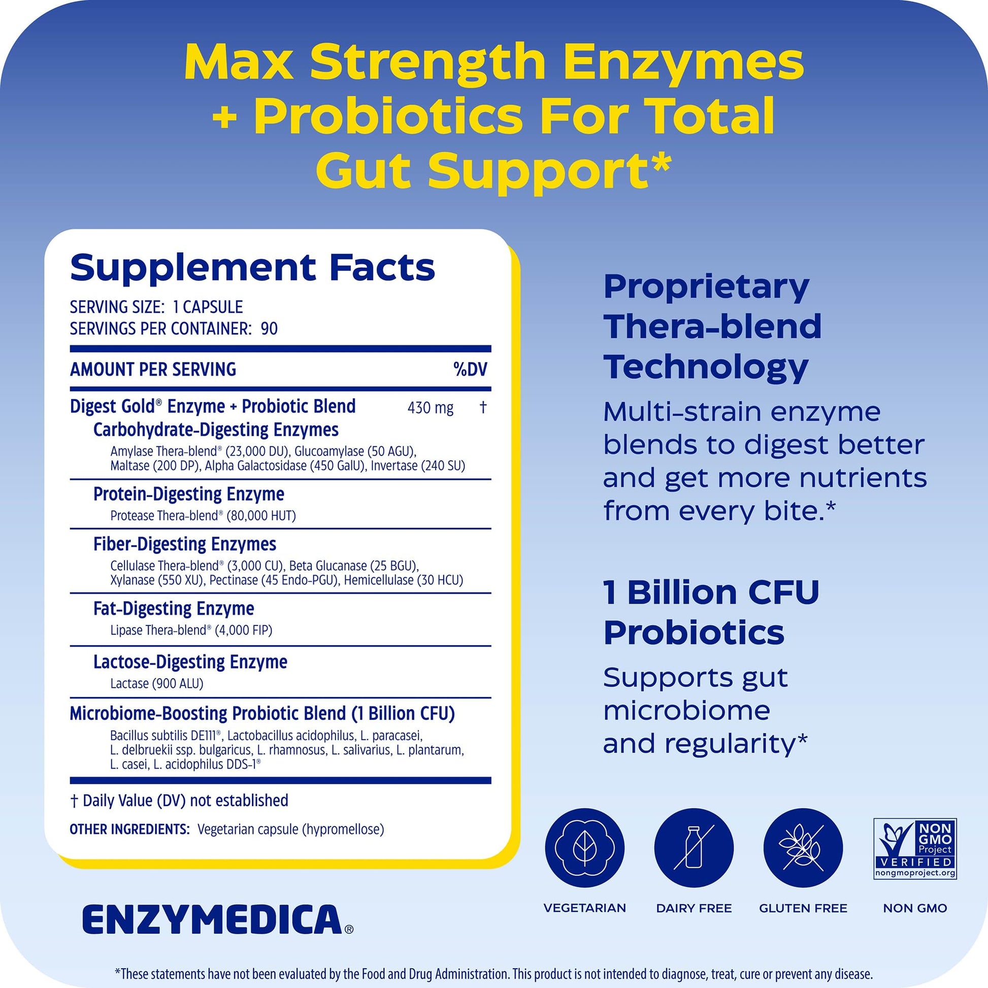 Enzymedica Digest Gold + Probiotics - Digestive Enzyme Supplement for Women & Men, Enzyme and Probiotic Capsules for Digestion, Gut Health Support, Helps Gas & Bloating, Vegetarian - 45 Caps Gsupps Australia