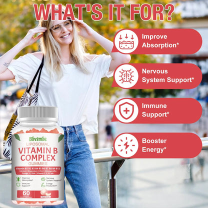 Blivsmlie 2 Pack 33-in-1 Liposomal Vitamin B Complex Gummies -B1, B2, B3, B4, B5, B6, B7, B8, B9,B12 | Vitamin C, D3,K2|Calcium,Magnesiun,Zinc etc.for Energy Blivsmlie