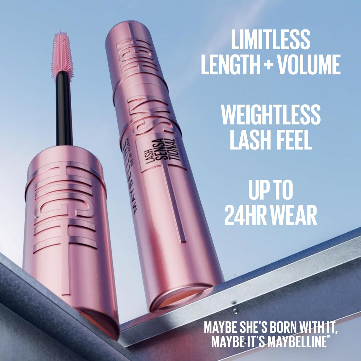 Maybelline Lash Sensational Sky High Washable Mascara Makeup, Volumizing, Lengthening, Defining, Curling, Multiplying, Buildable Formula, Blackest Black, 1 Count MAYBELLINE