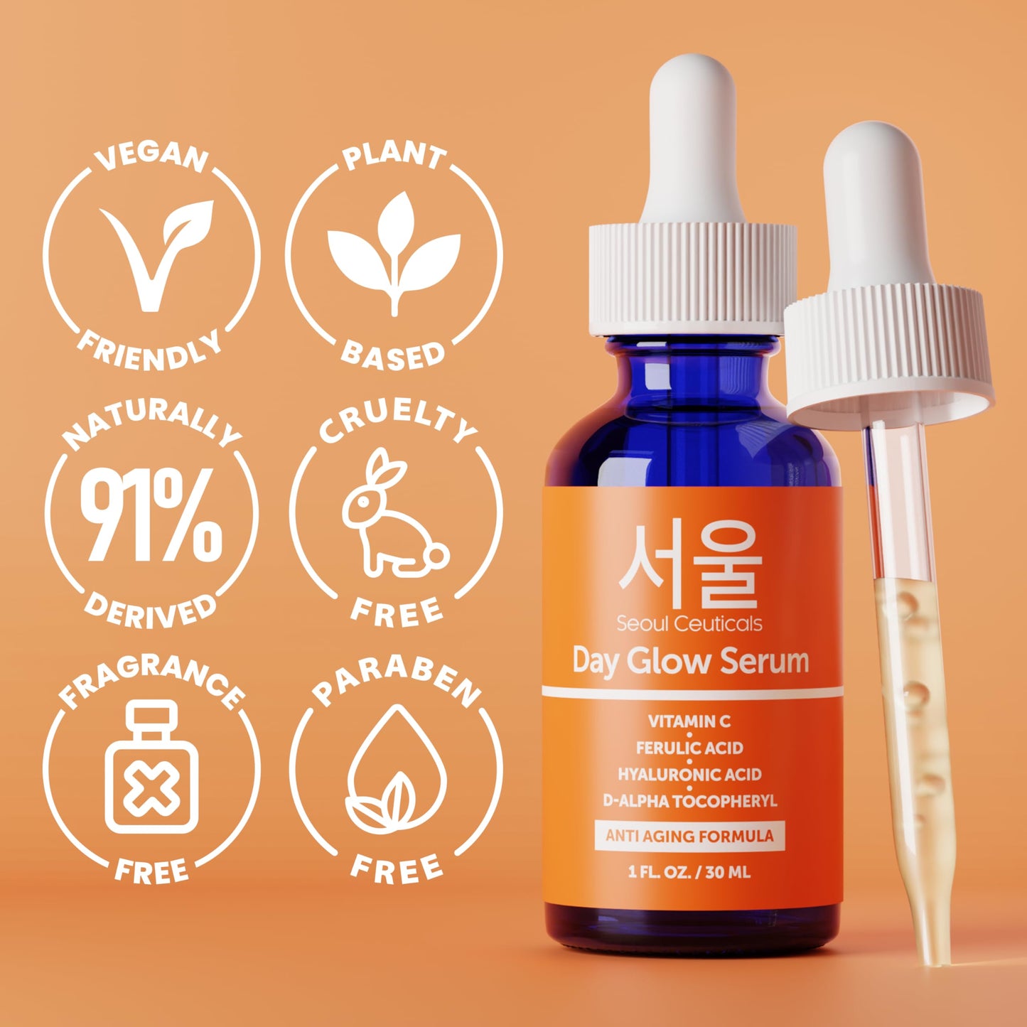 SeoulCeuticals Korean Skin Care 20% Vitamin C Hyaluronic Acid Serum + CE Ferulic Acid SeoulCeuticals