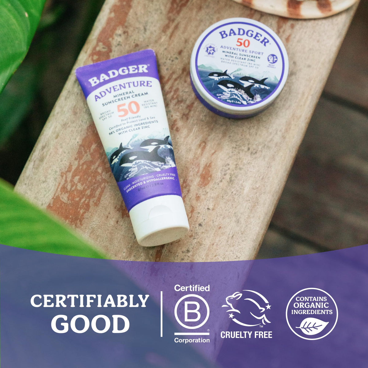 Badger Reef Safe Mineral Sunscreen SPF 50, Zinc Oxide, 2.9 fl oz Badger