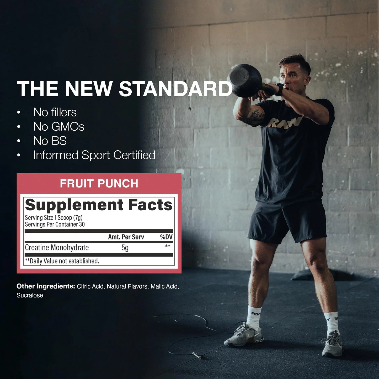 RAW Nutrition Creatine Monohydrate Powder, Fruit Punch (30 Servings) - Micronized Creatine Monohydrate Supplement for Workout Performance, Build Muscle & Strength RAW