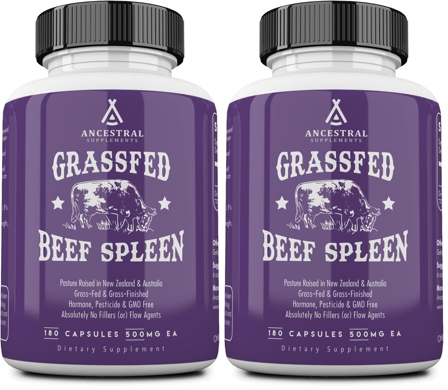 Ancestral Supplements Grass Fed Beef Spleen Supplement, 3000mg Beef Organ Spleen Support Formula Promotes Digestive, Immune, Iron, Energy and Allergy Health, Non GMO, 180 Capsules