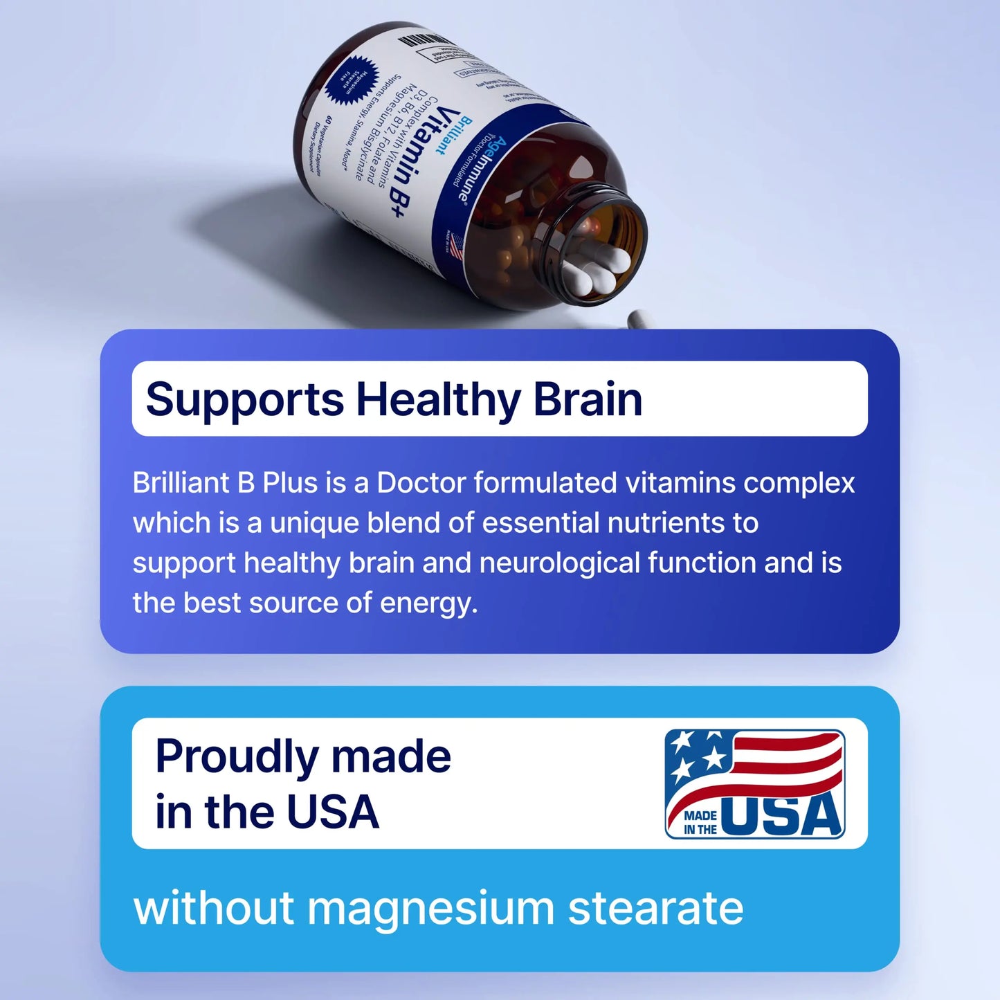AgeImmune Vitamin B Complex with Vitamin D3 B12 B6 Magnesium Bisglycinate and Folate as Methylfolate - Doctor Formulated Methylated B Complex Supplement AgeImmune