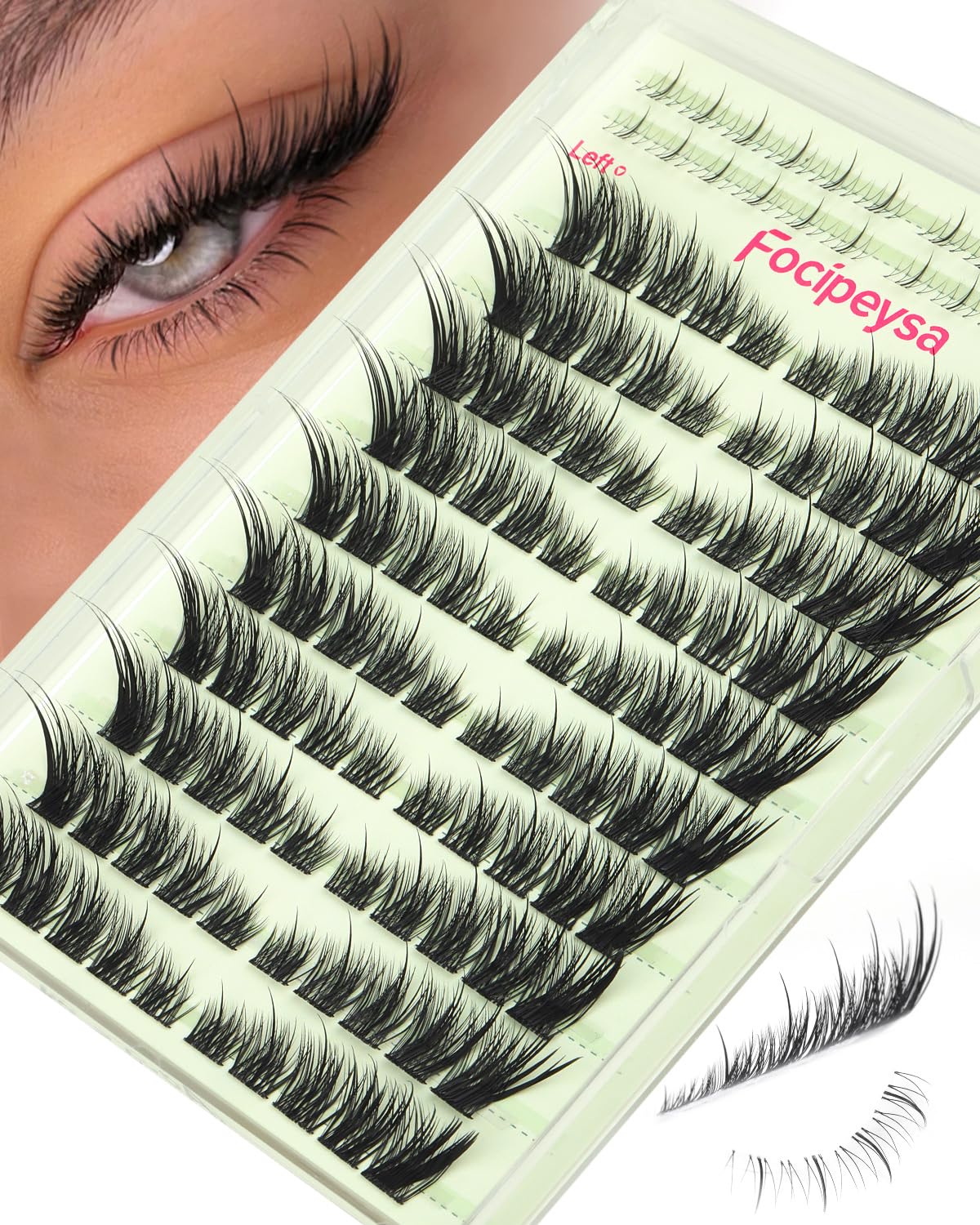 Focipeysa Wispy Lash Clusters Spiky Eyelash Clusters 10-18mm Eyelash Extensions Fox Eye Eyelash Right Left Individual Lashes Foxtail Lashes Thin Soft Lash Extension Waterproof Lash Cluster Focipeysa
