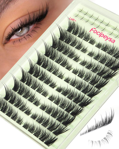 Focipeysa Wispy Lash Clusters Spiky Eyelash Clusters 10-18mm Eyelash Extensions Fox Eye Eyelash Right Left Individual Lashes Foxtail Lashes Thin Soft Lash Extension Waterproof Lash Cluster Focipeysa