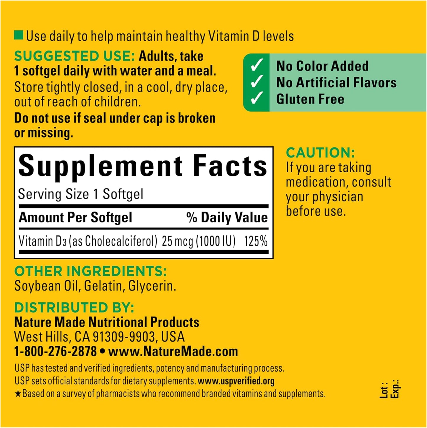 Nature Made Vitamin D3 1000 IU (25 mcg), 300 Vitamin D Softgels | Vitamin D Supplement for Immune, Bone, Teeth and Muscle Health Support, 300 Day Supply Gsupps Australia
