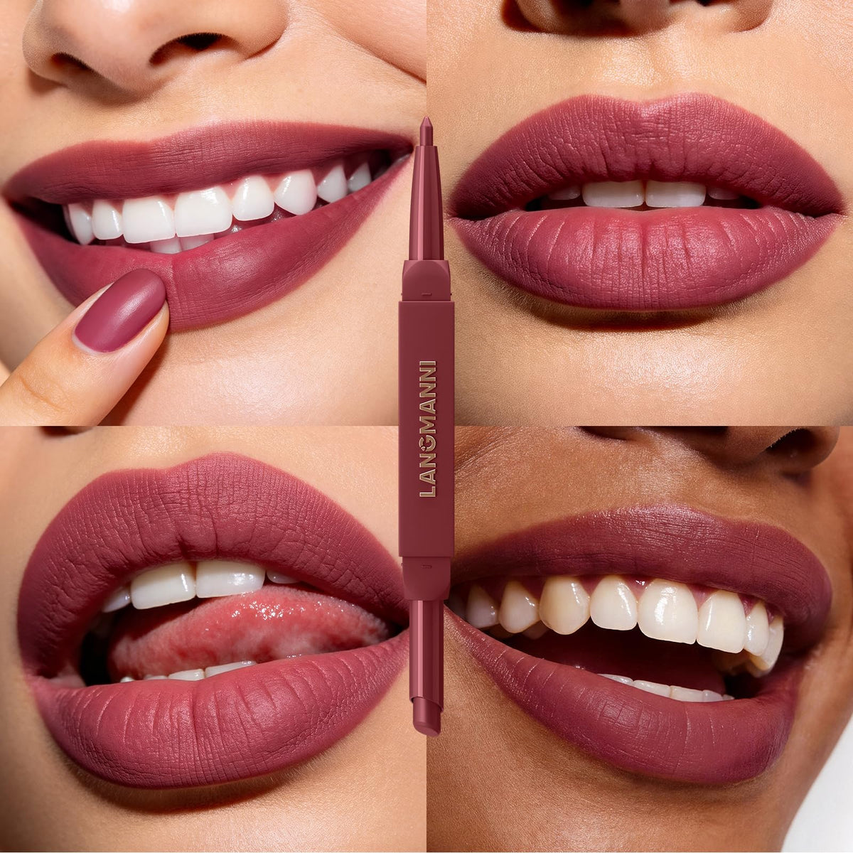 LANGMANNI 2-in-1 Lipstick & Lip Liner Set,6 Colors Gift Set|Angled Lipstick+Matching Lipliner Pencil|Velvet Matte Finish,Long-Lasting & Smudge-Resistant|All-in-One Lip Makeup Kit for Women(#A) LANGMANNI