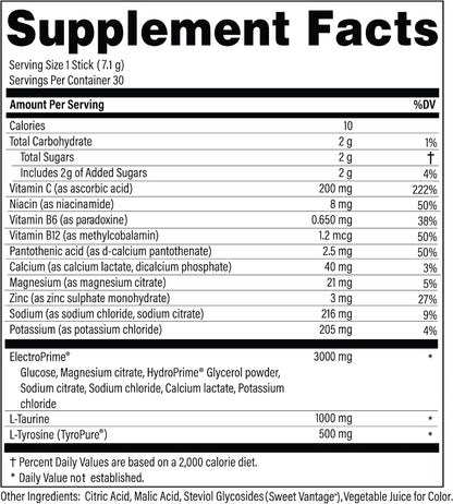 Advanced Bionutritionals Advanced Hydration Formula Electrolyte Drink Mix Powder with ElectroPrime®, L-Taurine, TyroPure™, B-Vitamins, Vitamin C – Strawberry Watermelon – 30 Stick Packs