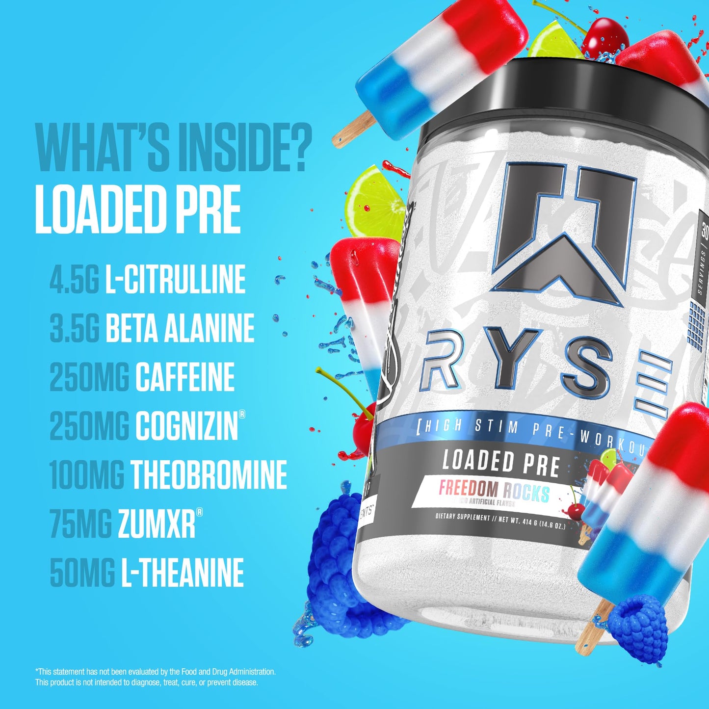 RYSE Loaded Pre Workout Powder - Strawberry Squeeze - Daily Pre-Workout for Men & Women with 390mg Caffeine, Beta Alanine, and Citrulline for Pump, Focus, and Energy - 30 Servings